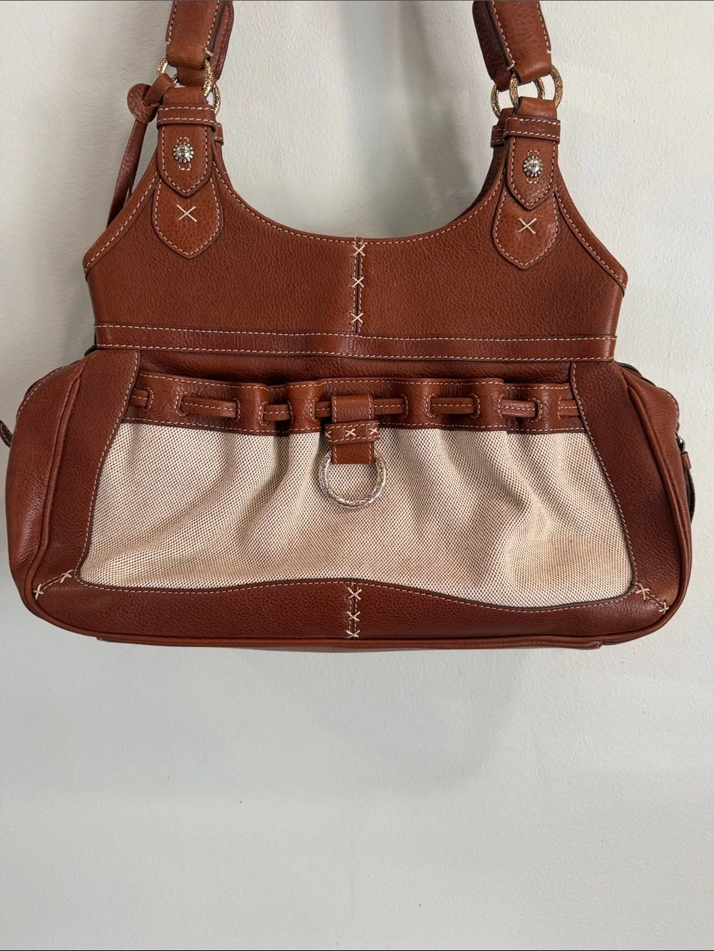 Brighton Brown & Cream Chain-Trim Shoulder Bag